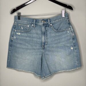 J Crew High Rise Distressed Raw Hem Baggy Jean Short Medium Wash Size 28 NWT